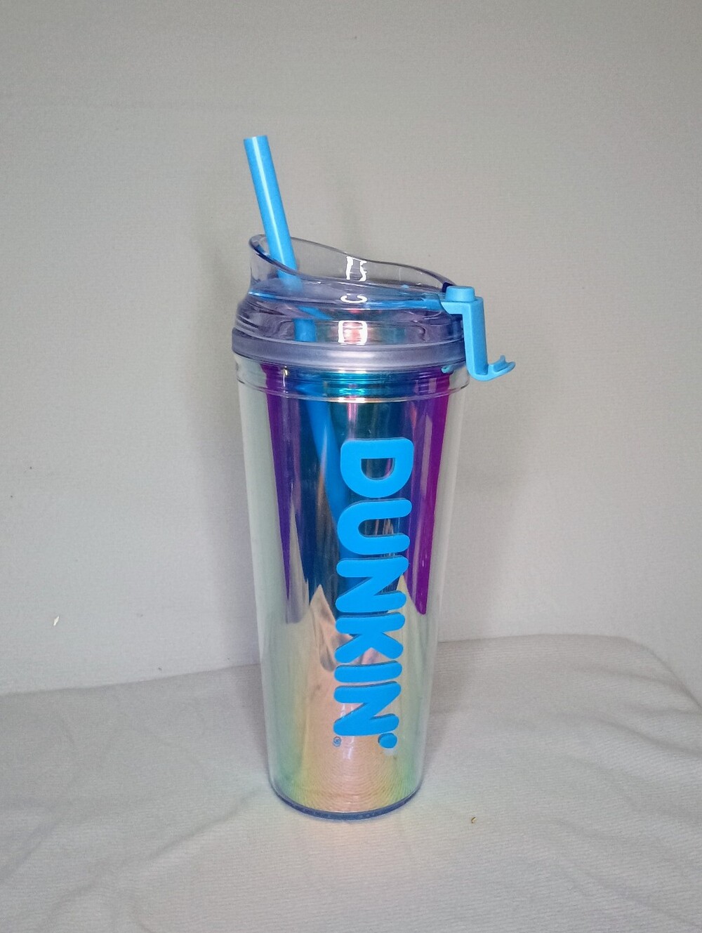 Dunkin Iridescent Blue Travel Tumbler with Straw